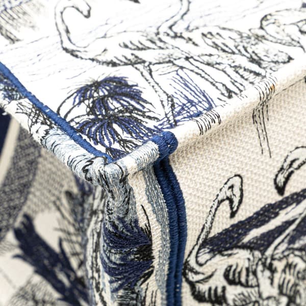 Pre-owned Dior Large Canvas Embroidered Palm Tree Toile De Jouy Book Tote Blue