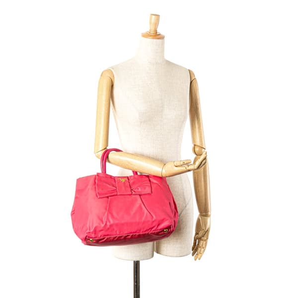 Pre-owned Prada Tessuto Fiocco Bow Tote Pink