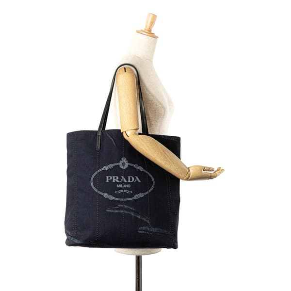Pre-owned Prada Denim Mistolino Vitello Logo Tote Blue