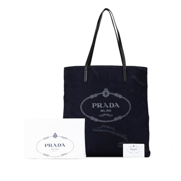 Pre-owned Prada Denim Mistolino Vitello Logo Tote Blue
