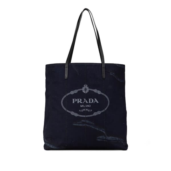 Pre-owned Prada Denim Mistolino Vitello Logo Tote Blue