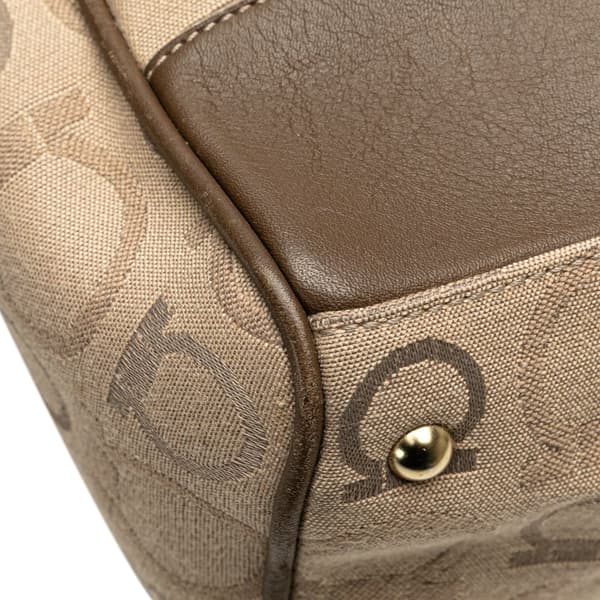 Pre-owned Ferragamo Gancini Canvas Tote Brown