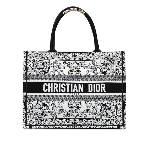 Pre-owned Dior Medium Embroidered Book Tote White
