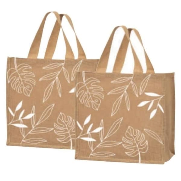 SPHERE Jutecab totebag med växtdecoration fram och bak - 37 x 23 x 36 cm