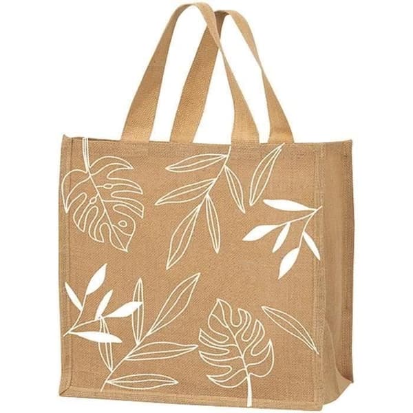SPHERE Jutecab totebag med växtdecoration fram och bak - 37 x 23 x 36 cm