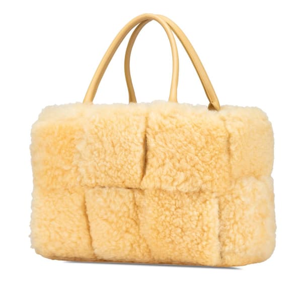 Pre-owned Bottega Veneta Small Shearling Intrecciato Arco Tote Yellow