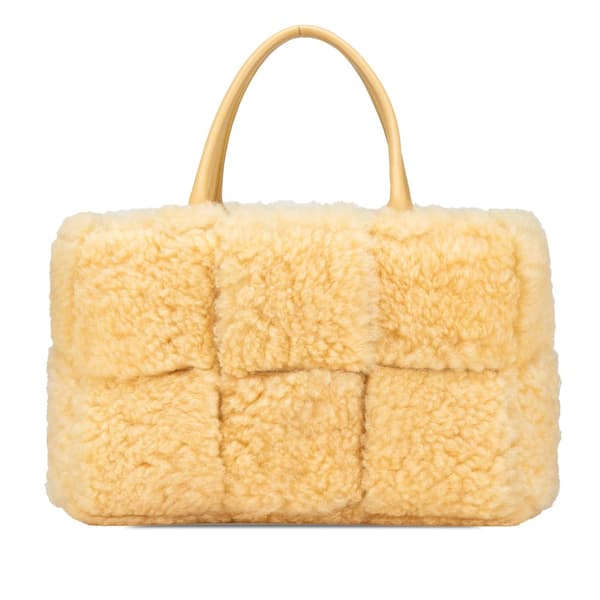 Pre-owned Bottega Veneta Small Shearling Intrecciato Arco Tote Yellow