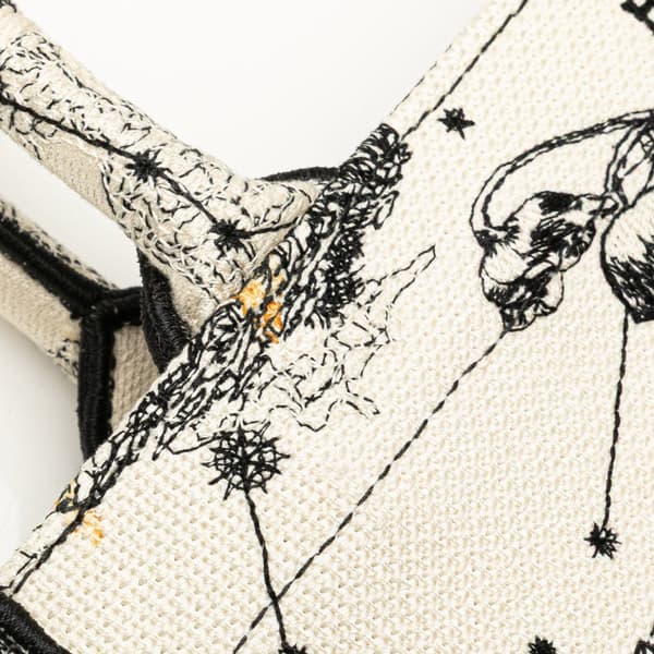 Pre-owned Dior Small Canvas Embroidered Zodiac Toile De Jouy Book Tote White