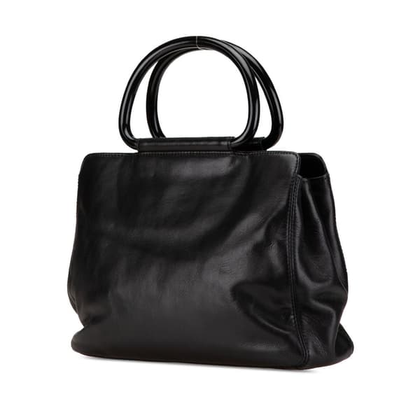 Pre-owned Chanel CC Lambskin Tortoise Handle Tote Black