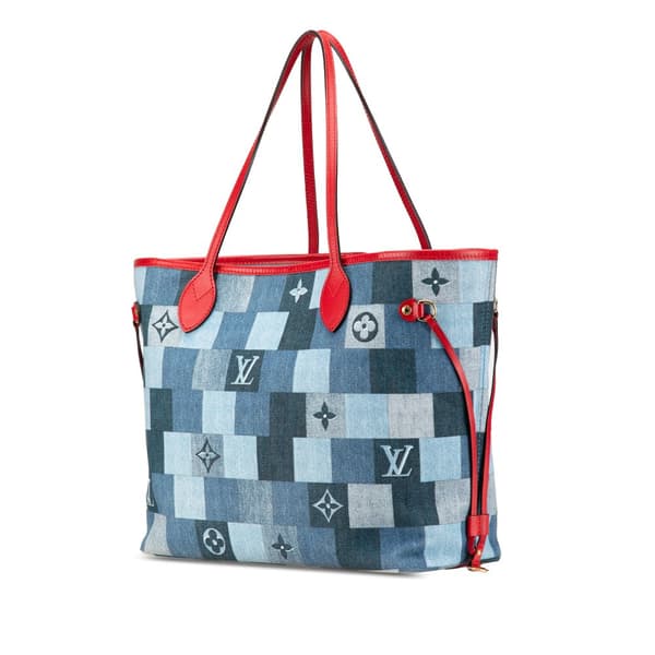 Pre-owned Louis Vuitton Monogram Denim Patchwork Neverfull MM Blue
