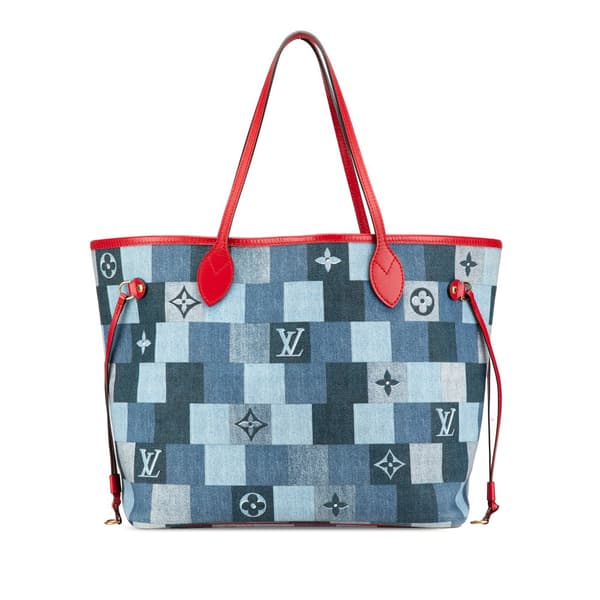 Pre-owned Louis Vuitton Monogram Denim Patchwork Neverfull MM Blue