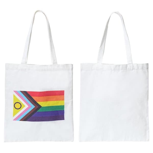 Trixes Progress Pride Flag Vit tote bag LGBTQIA2s+ Shoppingpåse i bomull med lång handtag