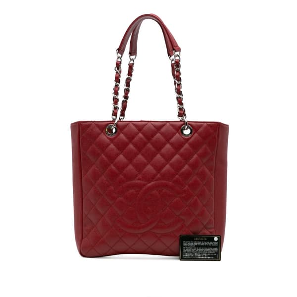 Pre-owned Chanel Caviar Vertical Grand Shopping Tote Red