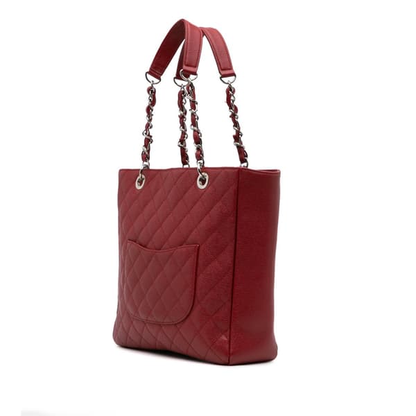 Pre-owned Chanel Caviar Vertical Grand Shopping Tote Red