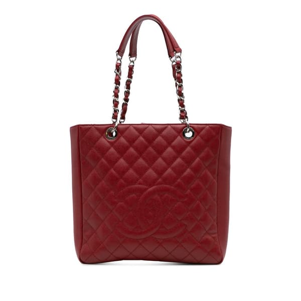 Pre-owned Chanel Caviar Vertical Grand Shopping Tote Red