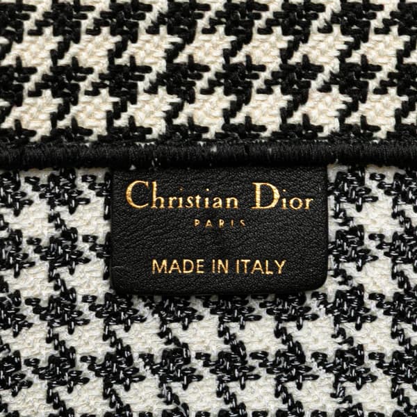 Pre-owned Dior Large Canvas Houndstooth Embroidered Book Tote Black