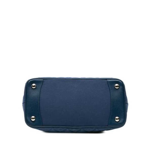 Pre-owned Chanel Quilted Canvas and Caviar Tassel Tote Blue