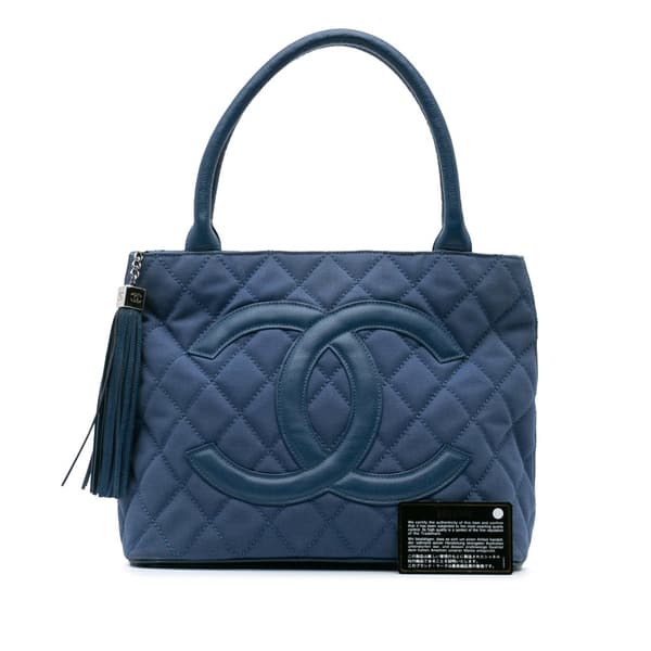 Pre-owned Chanel Quilted Canvas and Caviar Tassel Tote Blue