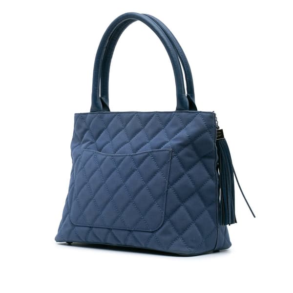 Pre-owned Chanel Quilted Canvas and Caviar Tassel Tote Blue
