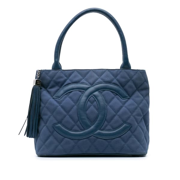 Pre-owned Chanel Quilted Canvas and Caviar Tassel Tote Blue