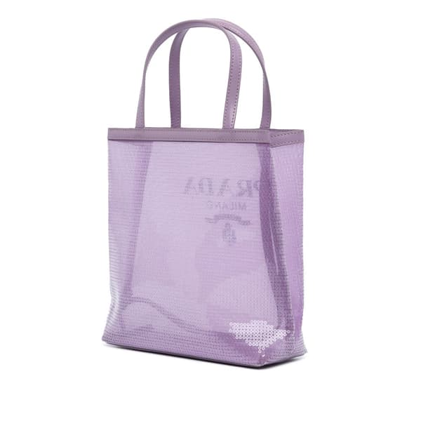 Pre-owned Prada Small Sequined Mesh Logo Tote Purple