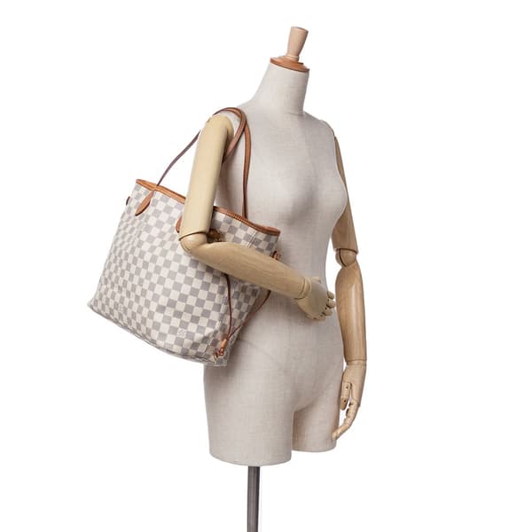 Pre-owned Louis Vuitton Damier Azur Neverfull MM White