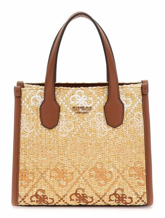 GUESS Beige och vit handväska för kvinnor - Silvana Mini Tvåfack Tote XS Cognac Logotyp 300404