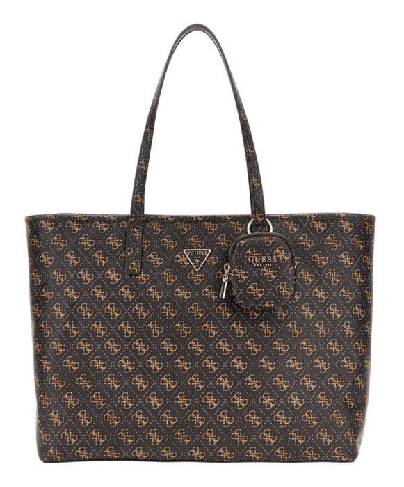 GUESS Sac shopper mörkbrun ljusbrun för kvinna - Power Play Large Tech Tote Brown Logo 292183