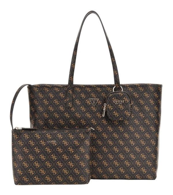 GUESS Sac shopper mörkbrun ljusbrun för kvinna - Power Play Large Tech Tote Brown Logo 292183