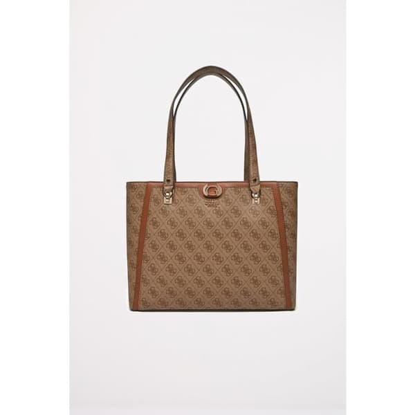 GUESS Ljusbrun axelväska för kvinnor - Orlina Logo Noel Tote Latte Logotyp / Brun 290846