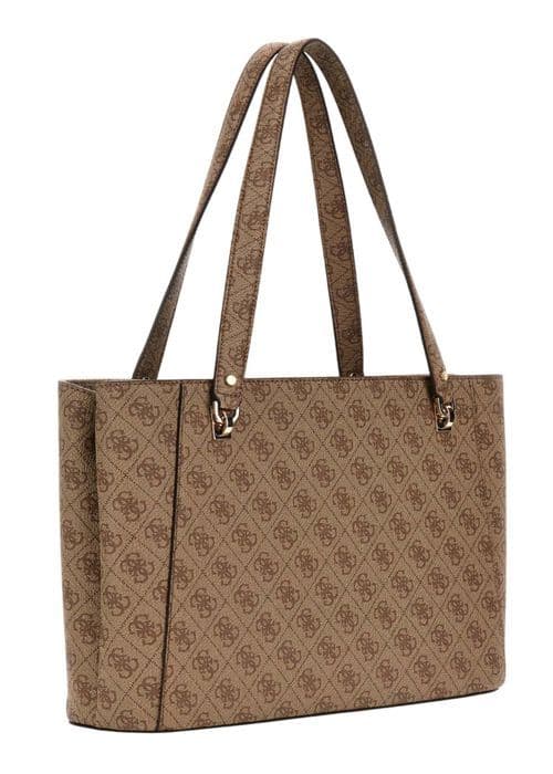GUESS Ljusbrun axelväska för kvinnor - Orlina Logo Noel Tote Latte Logotyp / Brun 290846