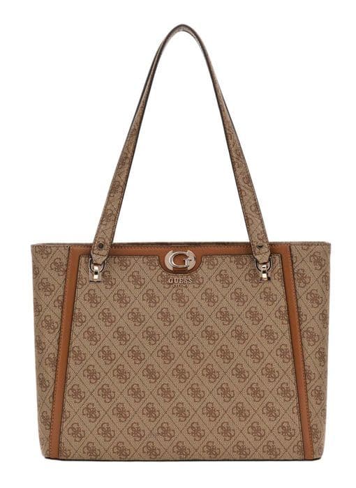 GUESS Ljusbrun axelväska för kvinnor - Orlina Logo Noel Tote Latte Logotyp / Brun 290846
