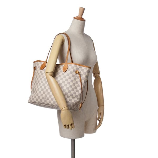 Pre-owned Louis Vuitton Damier Azur Neverfull MM White