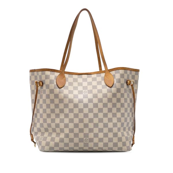 Pre-owned Louis Vuitton Damier Azur Neverfull MM White