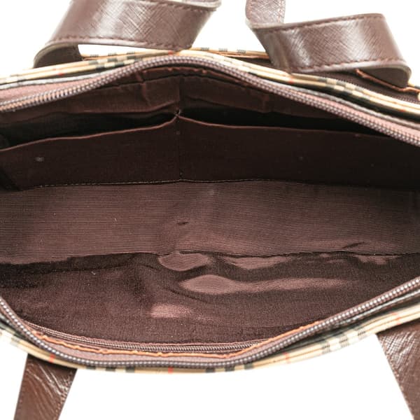 Pre-owned Burberry Haymarket Check Canvas Tote Brown