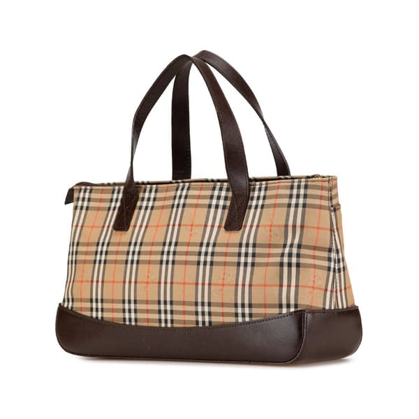 Pre-owned Burberry Haymarket Check Canvas Tote Brown