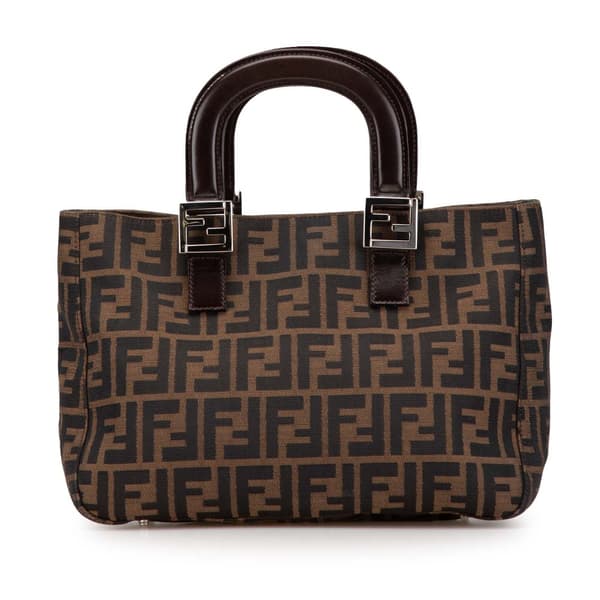 Pre-owned Fendi Small Zucca Canvas Twins Tote Brown