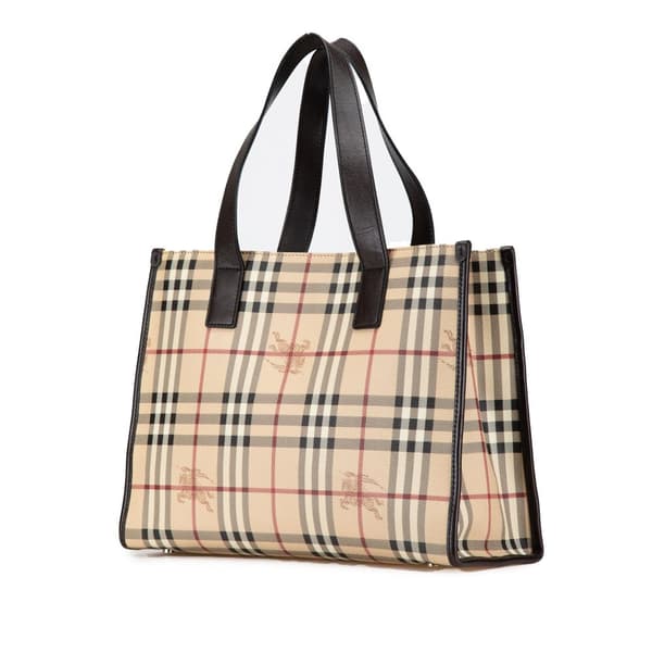 Pre-owned Burberry Haymarket Check PVC Tote Brown