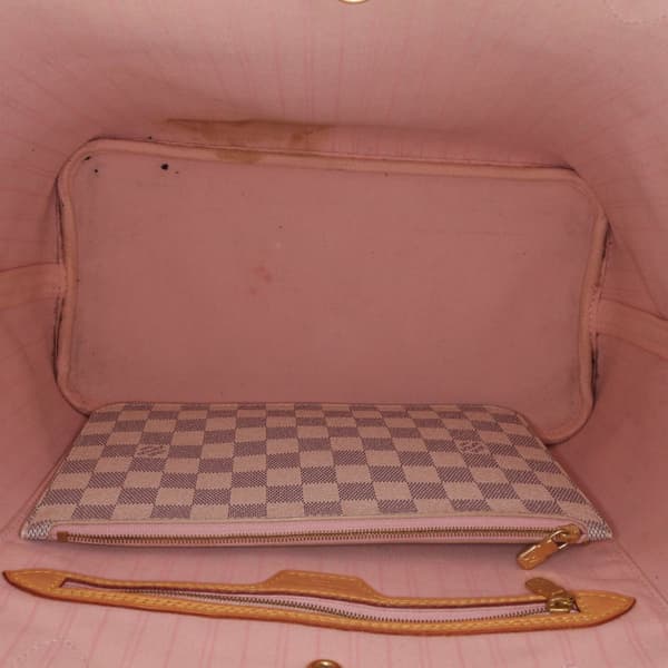 Pre-owned Louis Vuitton Damier Azur Neverfull MM White