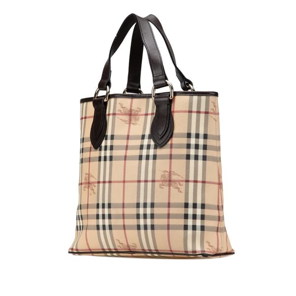 Pre-owned Burberry Haymarket Check Coated Canvas Tote Brown