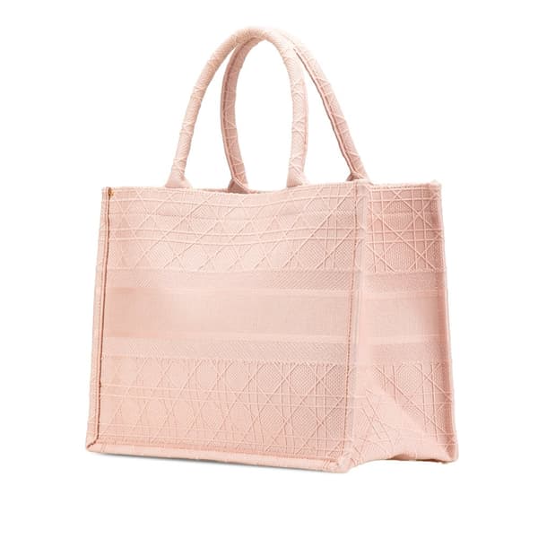 Pre-owned Dior Medium Canvas Cannage Embroidered Book Tote Pink
