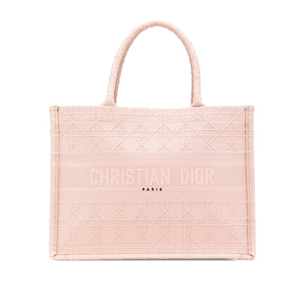 Pre-owned Dior Medium Canvas Cannage Embroidered Book Tote Pink