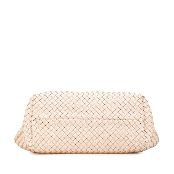 Pre-owned Bottega Veneta Small Lambskin Intreccio Cabat Tote White