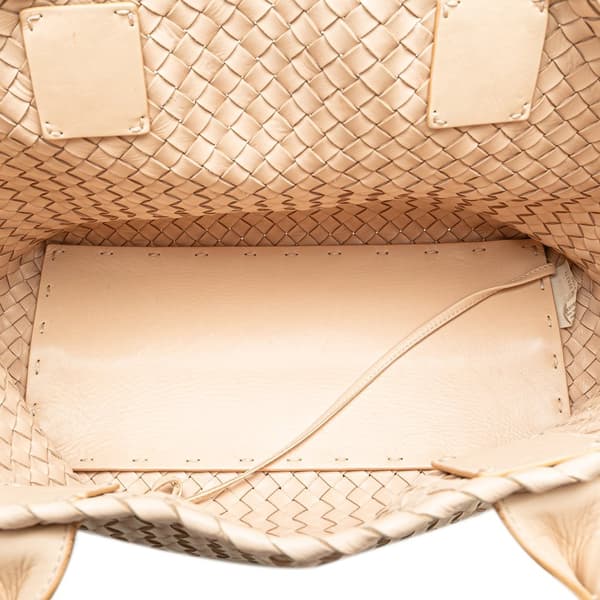 Pre-owned Bottega Veneta Small Lambskin Intreccio Cabat Tote White
