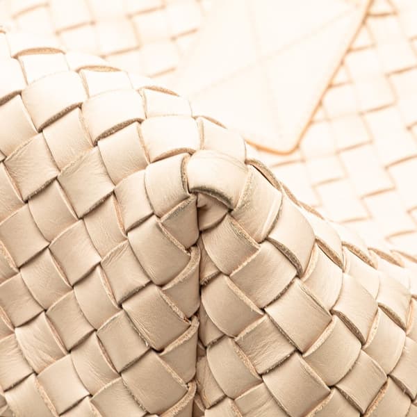 Pre-owned Bottega Veneta Small Lambskin Intreccio Cabat Tote White