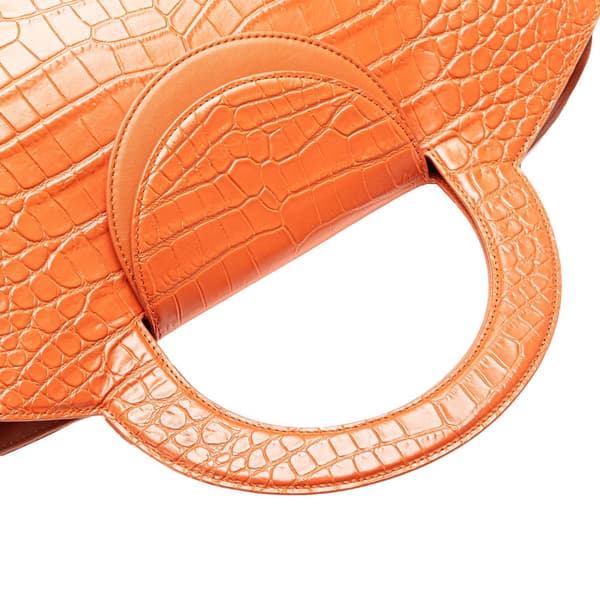Pre-owned Bottega Veneta Crocodile Embossed Doll Top Handle Tote Orange