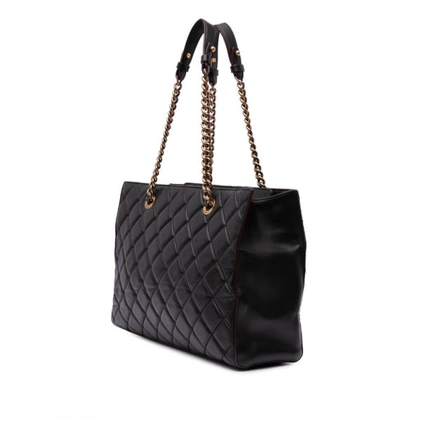 Pre-owned Chanel CC Quilted Lambskin Turnlock Tote Black