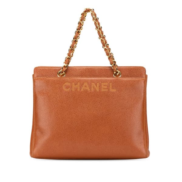 Pre-owned Chanel Caviar Logo Chain Tote Brown