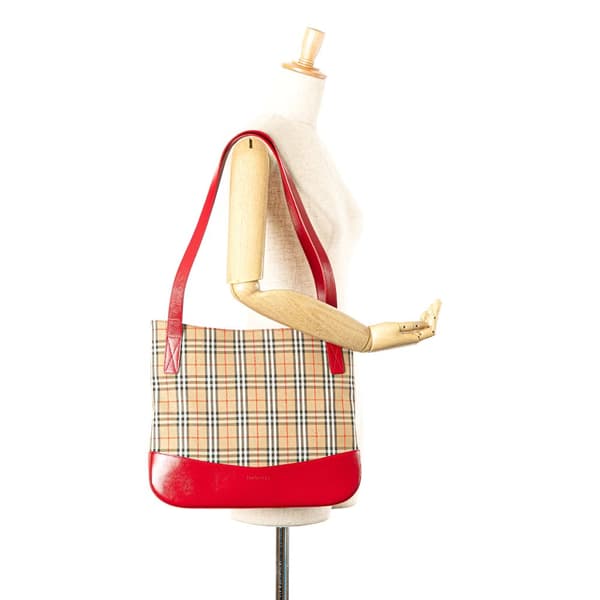 Pre-owned Burberry Haymarket Check Canvas Tote Brown