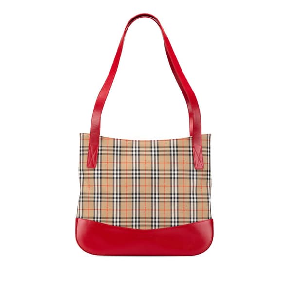 Pre-owned Burberry Haymarket Check Canvas Tote Brown